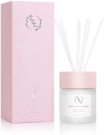 Reed Diffuser Set, 3.38 fl oz (100 ml) - White Peach & Oolong Oil Diffusers with Reed Sticks, Home Fragrance Reed Diffuser for Bathroom Shelf Decor