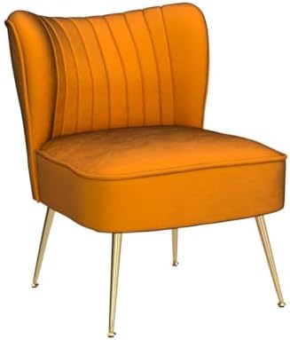 DUOMAY Modern Accent Chair Set of 2 Velvet Slipper Chair with Gold Legs Wingback Side Chair for Living Room Bedroom Entryway Small Corner Chair for Space Saving, Orange
