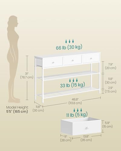 SONGMICS Console Table with 3 Fabric Drawers, Narrow Entryway Furniture