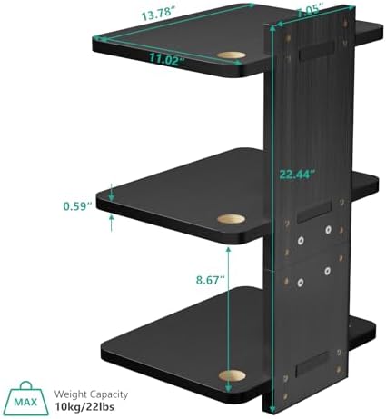WALI Floating TV Projector Shelf, Holds Up to 22lbs, Black Floating Shelf for Under TV for DVD Players, Cable Boxes, Routers, Game Consoles, PlayStation Accessories (CS303NB), 3 Shelf