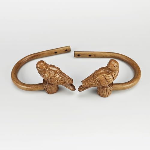 Curtain Drapery Holdbacks with Resin Bird, Wall Mount Drapery Hooks Holders, Set of 2, Wood Color, Suitable for Drywall