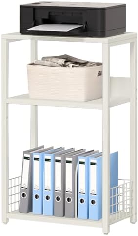 LELELINKY White Side Table,Small Printer Stand with Storage Shelf,3 Tier Industrial Bedside Tables,Vinyl Record Player Stand,Modern Sofa Night Stands for Living Room Bedroom Office Small Spaces