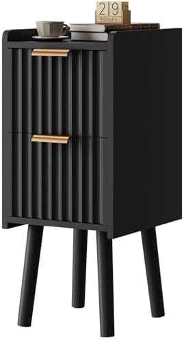 IBUYKE Narrow Nightstand,Slim Bedside Table with 2 Drawer,Black UWNS015B
