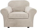H.VERSAILTEX Rich Velvet Stretch 2 Piece Cover Chair Slipcover Sofa Cover Furniture Protector Couch Soft with Elastic Bottom Chair Couch Cover Width Up to 49 Inch (Chair, French Oak)