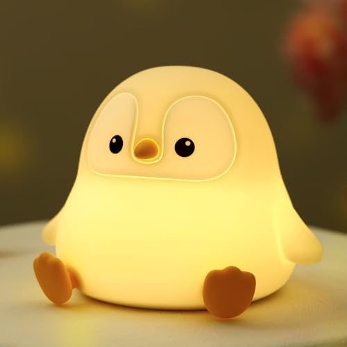 Cute Penguin Night Light, Squishy Silicone LED Night Lamp, Novelty Nursery Nightlight for Kids, Rechargeable Animal Touch Lamp Bedside Lamp, 2 Levels Dimmable, Room Decor Gifts for Girls Boys Baby