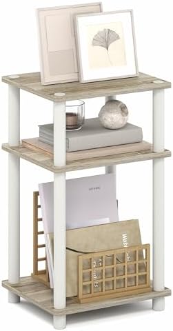 Furinno Turn-N-Tube 3-Tier Toolless Side Table, Compact, Light Oak