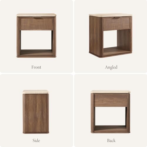Night Stand, Rattan Nightstand with 1 Drawer&Open Shelf