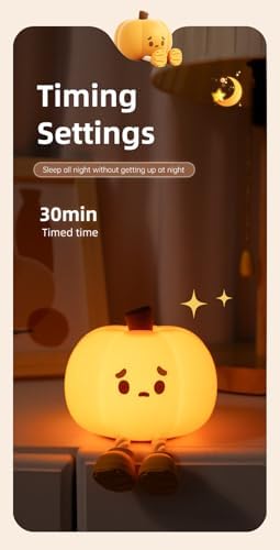 ATSUI Pumpkin Night Light, Halloween LED Squishy Novelty Lamp, Food Grade Silicone, Dimmable, Rechargeable Breastfeeding Nursery Nightlight for Desk Decor, Funny Gifts Stuff for Kids Women Boys Girls
