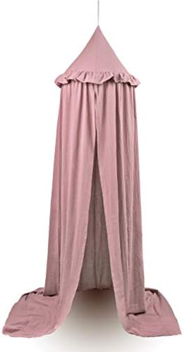 MAMERIA Kids Bed Canopy with Frills Cotton Hanging Tent Curtain Net for Reading Nook Hideaway Bedding Play Room Decor (Dusty Rose)