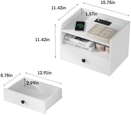 Floating Nightstand Set of 2 Modern Night Stands with Drawer and Open Shelf