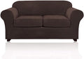 PrinceDeco Velvet Couch Cover Loveseat Covers for 2 Cushion Couch 3 Piece Sofa Covers for Dogs Washable Loveseat Covers Width Up to 72 Inch No Slip Stretch Sofa Slipcover (Medium, Brown)