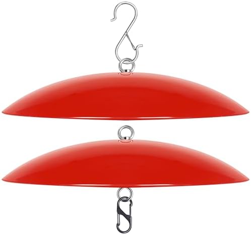 13" Hummingbird Feeder Dome Guard,Bird's Feeder Rain Cover,Squirrel Proof for Bird Feeders Pole, Smart Bird Feeders Umbrella(Bright Red), 2Pack