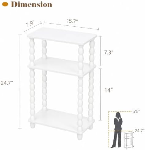 3-Tier Narrow Side Table, Skinny End Table with Wood Spindle Legs White