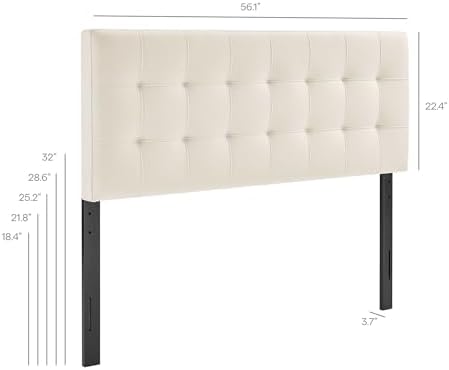 Modway Lily Performance Velvet Full Size Headboard with Biscuit Tufting in Alabaster - Stain-Resistant Upholstery with Padded Design and 5 Height-Adjustable Mounts