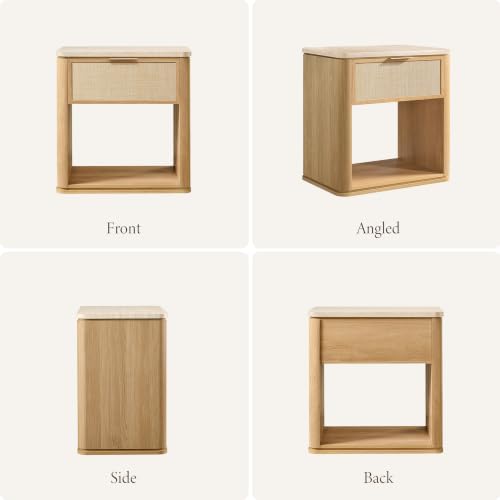 Night Stand, Rattan Nightstand with 1 Drawer&Open Shelf