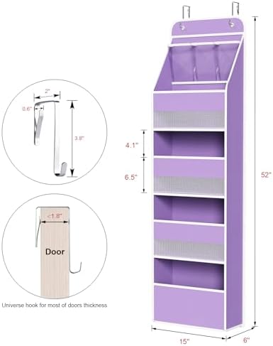 Univivi Fabric Over the Door Organizer for Baby Nursery, Purple, 5-Shelf