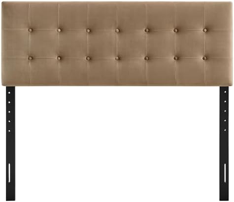 Modway Emily Full Size Performance Velvet Headboard in Taupe - Stain-Resistant Velvet Upholstery with Button Tufting and 7 Adjustable Height Positions