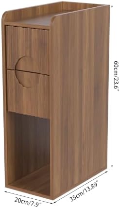 Narrow Fluted Nightstand Set of 2, Small 2 Drawer Walnut Nightstand, Wood Slim Bedside Table, Vintage End Table, Mid Century Modern Night Stand for Living Room, Bedroom, Wooden