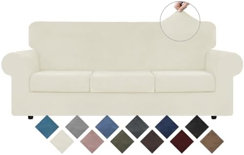WEERRW 4 Pieces Couch Cover for Sofa Velvet Sofa Covers Washable, Ivory