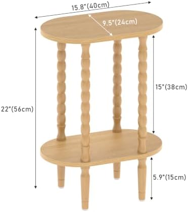 TUTOTAK Narrow Side Table with Solid Wood Legs, Small Oval End Table