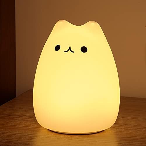 ZKLiLi cat Night Light, Cute Nursery Lights USB Rechargeable Cat Lamp Nightlight Birthday Christmas Gift with Warm White and 7-Color Breathing Modes for Kids Baby Children (USB Charging)