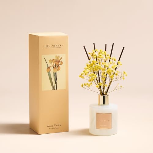 Cocorrína Reed Diffuser - Warm Vanilla Scented Diffuser with 8 Sticks Home Fragrance Reed Diffuser for Bathroom Shelf Decor