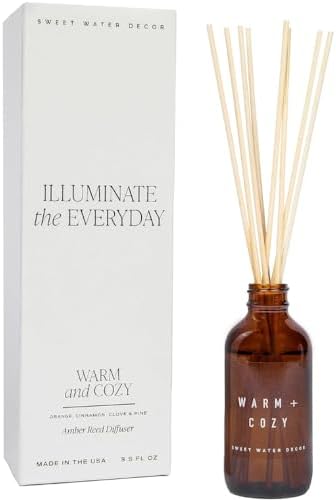 Sweet Water Decor Warm and Cozy Reed Diffuser Set - Fall and Winter Reed Diffuser Set for Home - Orange, Cinnamon, Ginger, Clove Scented Room Fragrance - Lasts 4+ Months, Made in the USA