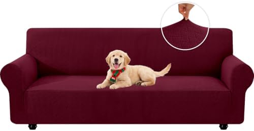XINEAGE Stretch 4 Seater Slipcover, Non-Slip Pet Couch Cover,Wine Red