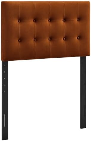 Modway Emily Twin Size Performance Velvet Headboard in Rust - Stain-Resistant Velvet Upholstery with Button Tufting and 7 Adjustable Height Positions