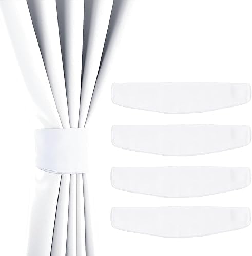 NICETOWN Strong Magnetic Curtain Tiebacks - Natural Decorative Curtain Ties Wide Straps Holdbacks for Modern Curtains (White,11.8 X 4 Inches, Set of 4,Suitable for 29”- 52" Wide)