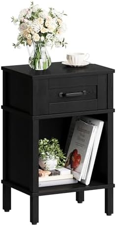 Black Nightstand with Drawers,Small Night Stand,Black Bedside Table