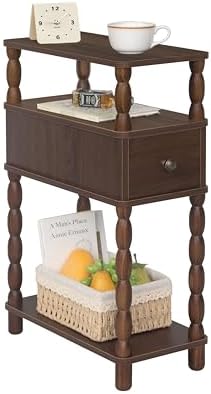MaxSmeo Narrow Side Table, Small Nightstand with Drawer, Skinny End Table with Storage for Small Spaces, Bedroom, Living Room (Walnut Brown)