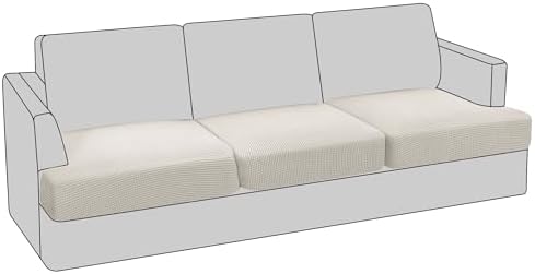 PrinceDeco Stretch T Cushion Sofa Slipcovers 3 Piece,Pets Friendly,Ivory