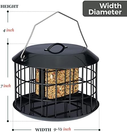 Kingsyard Squirrel Proof Suet Feeder, Cage Bird Feeders for Outdoors Hanging, All Metal, Double Suet Cake Capacity, Tray & Weatherproof, Black