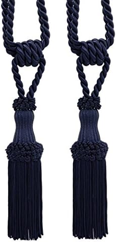 DÉCOPRO Pair of Premium Navy Blue Decorative Chainette Tiebacks 5 inch Tassel Length 30 inch Spread (Embrace) Color: Dark Navy Blue - J3