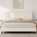 Yaheetech King Bed Frame, Adjustable Chenille Upholstered Headboard, Beige