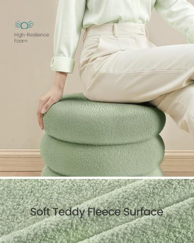 SONGMICS Vanity Stool, Round Ottoman with Storage, Teddy Fleece