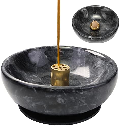Vrupin Natural Marble Incense Burner, Handmade Incense Stick Incense Burner Reflux Burner, Ideal for use in Meditation, Incense Smokers and Decoration. (Black)