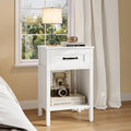 White Farmhouse Nightstand with Drawer, Small Wooden Bedside Table, White Marden End Table, Bedroom Side Table with Storage, Wooden Night Stand LET512WW