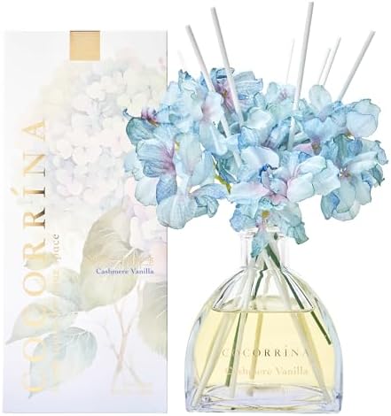 COCORRÍNA Reed Diffuser - 8.5 Oz Cashmere Vanilla Reed Diffuser with 8 Sticks for Home Bathroom Shelf Decor (Simple Luxe Collection)
