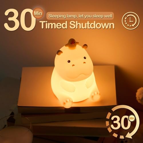 ATSUI Hippo Night Light, LED Squishy Novelty Animal Lamp, Food Grade Silicone, 2 Level Dimmable, Nursery Nightlight for Desk Decor, Funny Gifts Stuff for Boys Girls Baby, White Elephant Gifts