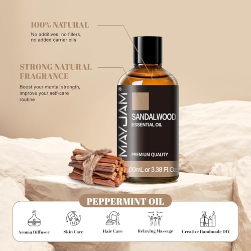 MAYJAM Sandalwood Essential Oil for Diffuser Soap Candle Making, 3.38FL.OZ