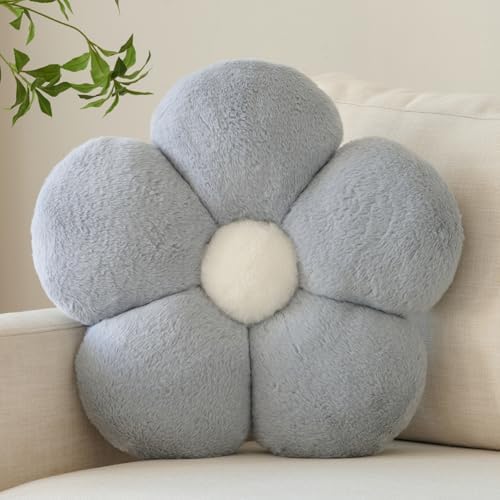 Zlgkjk Flower Pillows, Decorative Throw Pillow with Soft Plush for Couch Bed, Cute Daisy Pillow Cushion Home Decor Floral Throw Pillow (Grey, 19.6 Inches)