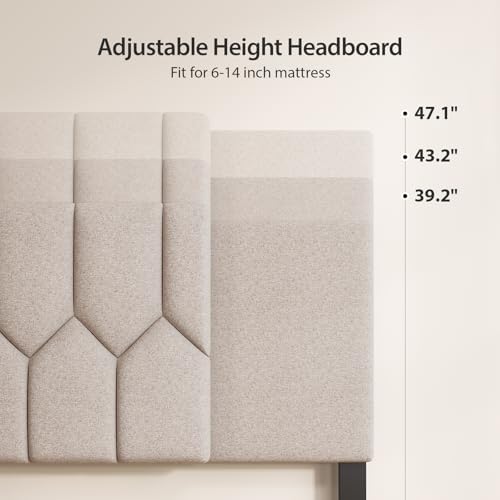 Upholstered Headboard Full/Queen/King Size，Adjustable Height & Width, Beige