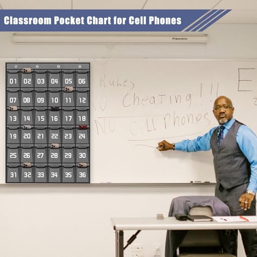 Loghot 36 Numbered Pockets Classroom Pocket Chart for Cell Phone Holder