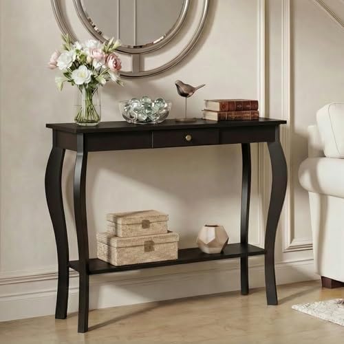 ChooChoo 39" Narrow Entryway Table with Drawer, Black