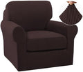 Turquoize 2 Piece Chair Covers Chair Slipcovers for Living Room Small Armchair Chair Cover with Arms Washable Furniture Cover for Chairs Feature Thick Jacquard Fabric (Small Armchair, Brown)