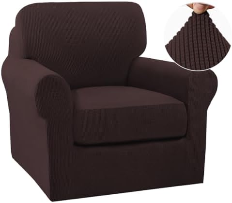 Turquoize 2 Piece Chair Covers Chair Slipcovers for Living Room Small Armchair Chair Cover with Arms Washable Furniture Cover for Chairs Feature Thick Jacquard Fabric (Small Armchair, Brown)