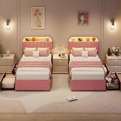 GarveeHome TwinXL Bed Frame, Platform Bed with Storage Headboard & Drawers