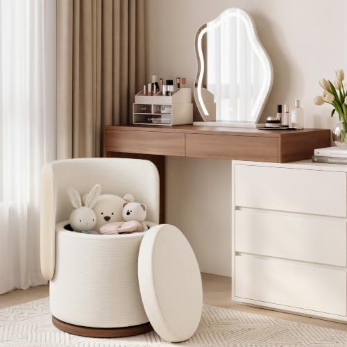 Ottoman with Storage, Round Vanity Stool with Back